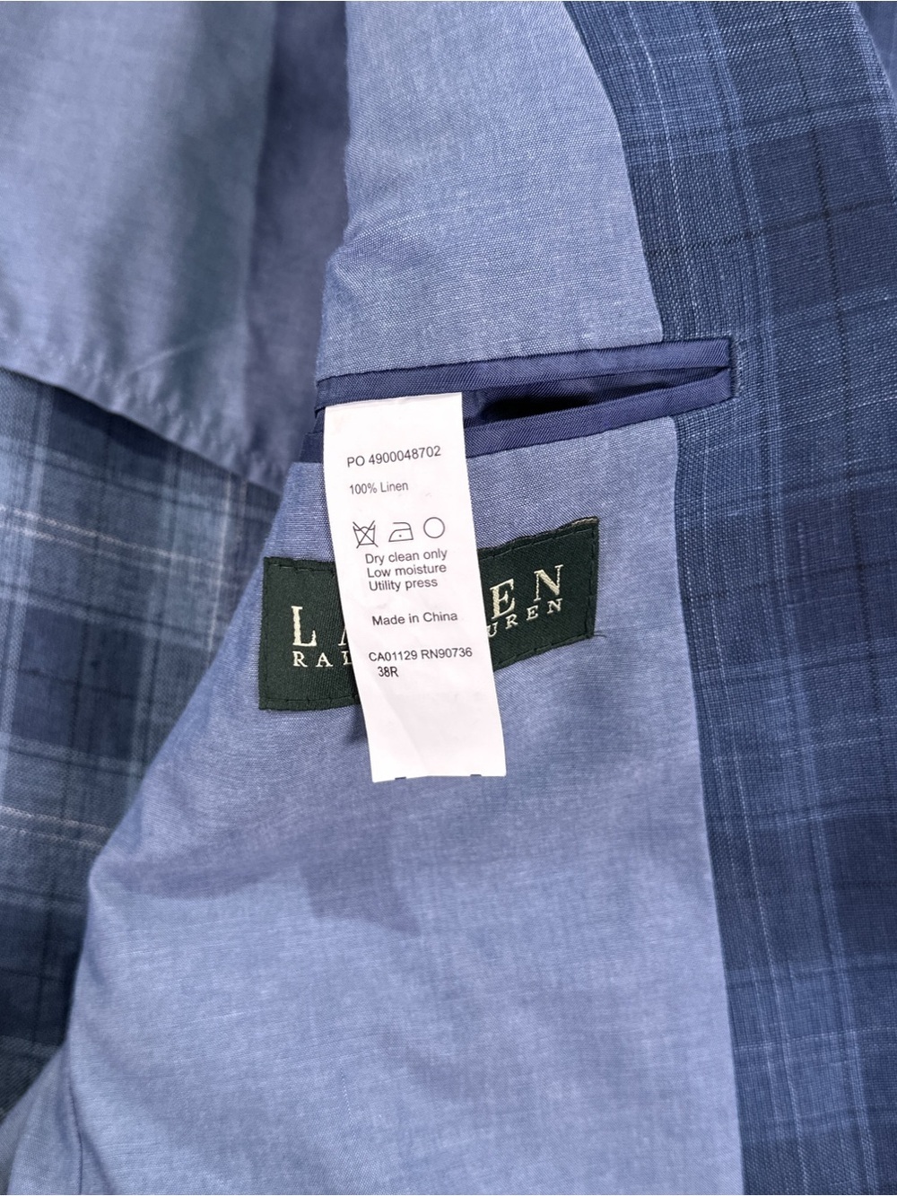 Lauren Ralph Lauren Men's Linen Plaid Blazer Sport Coat Blue 38R - Picture 8 of 13